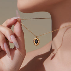 Black Cubic Zirconia Oval Pendant Necklace