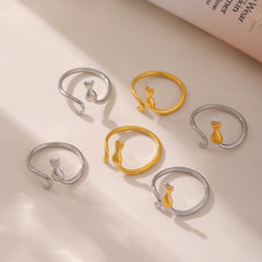 Cat Silhouette Open Stainless Steel Ring