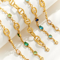 18K Gold-Plated Geometric Link & Cubic Zirconia Bracelets