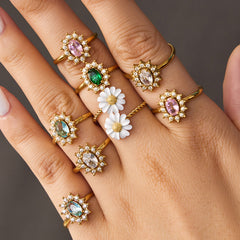 Colorful Flower Open Statement Rings