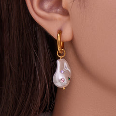 Baroque Pearl-Look & Colorful Stone Drop Earrings