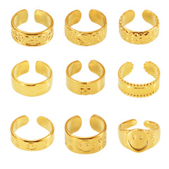 Gold-Tone Textured Stainless Steel Open Rings