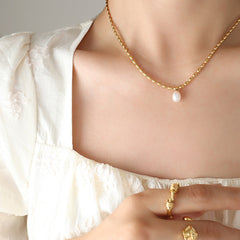 Freshwater Pearl Drop Beaded Chain Necklace