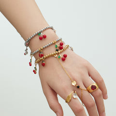 Cherry and Daisy Beaded Charm Bracelet