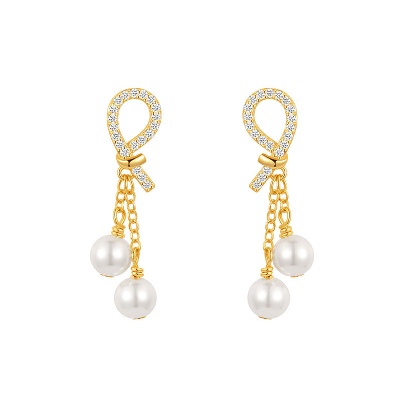 Camille Pearl Pavé Tassel Drop Earrings
