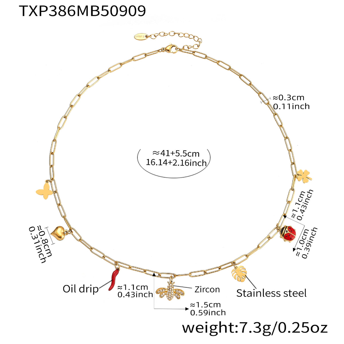 Bee and Enamel Charm Necklace, Bracelet or Anklet