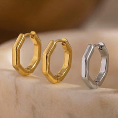 Hexagonal Huggie Hoop Earrings