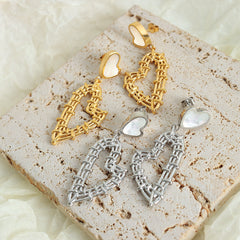 Gold-Tone Heart Openwork Drop Earrings