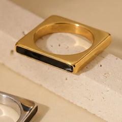 18K Gold-Plated Rectangular Enamel Ring