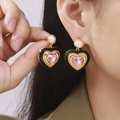 Heart-Shaped Glass Accent Drop Earrings