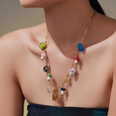Gold-Tone Flower or Fruit Charm Necklace