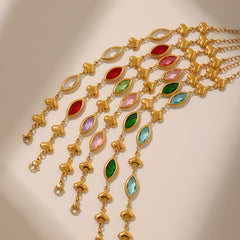 Gold-Tone Glass Accent Heart Link Bracelet