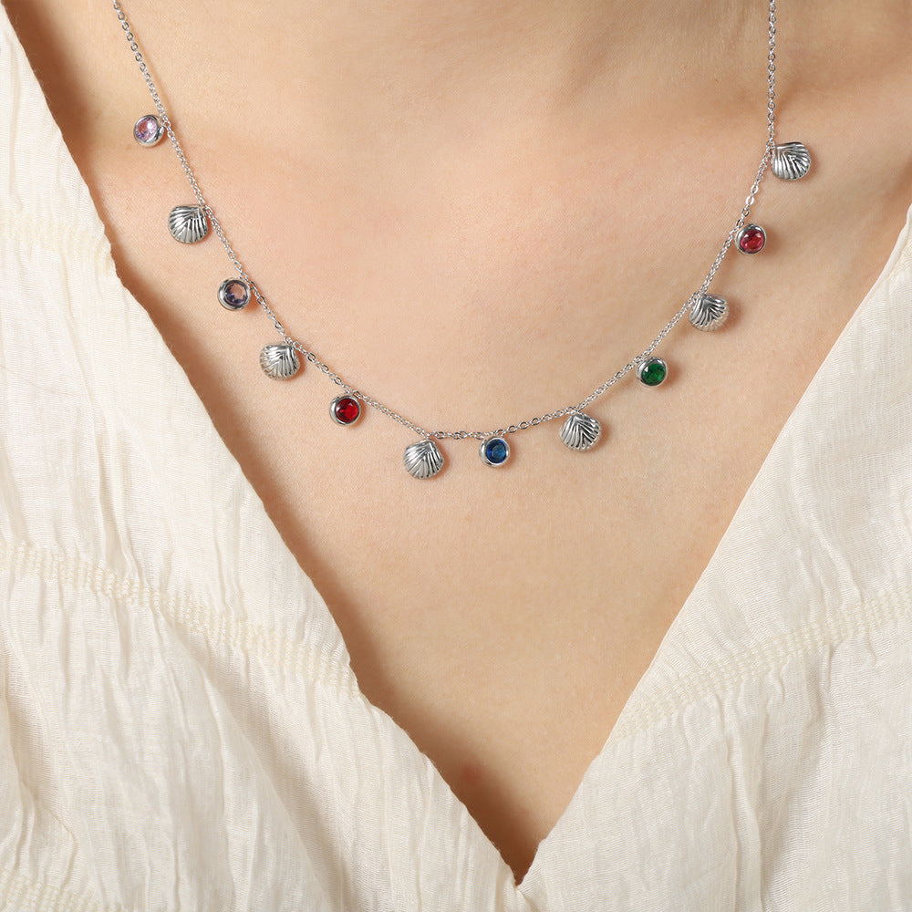 Shell and Cubic Zirconia Charm Necklace