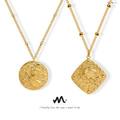 Decorative Coin or Square Relief Pendant Necklace
