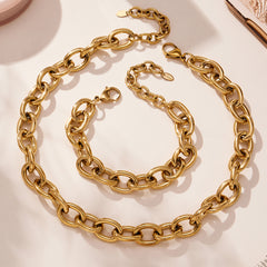 18K Gold-Plated Rounded-Link Necklace & Bracelet