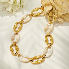 18K Gold-Plated Resin Geometric Link Necklace