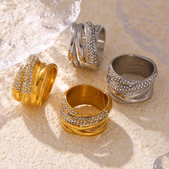 Cubic Zirconia Interwoven Multi-Row Ring