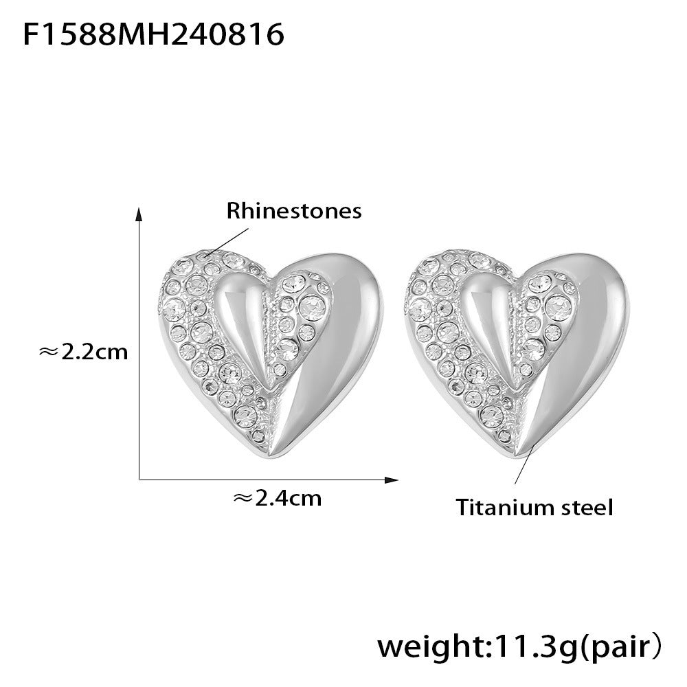 Sculptural Heart Stone-Accent Stud Earrings