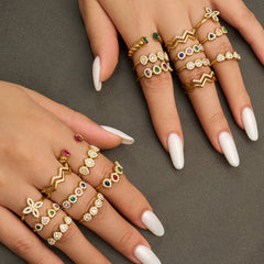 Colored Glass and Cubic Zirconia Ring Collection