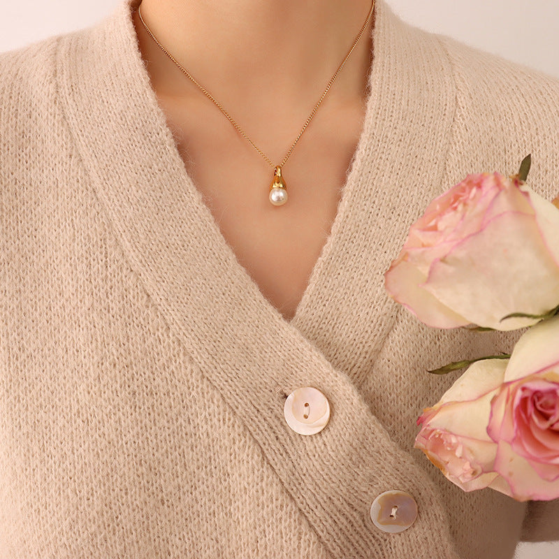 Gold-Tone Teardrop Faux Pearl Pendant Necklace