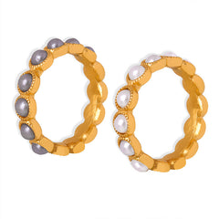Gold-Tone Gray Pearl-Look Bead Band Ring
