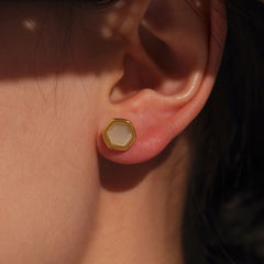 18K Gold-Plated Hexagon Opal Stud Earrings