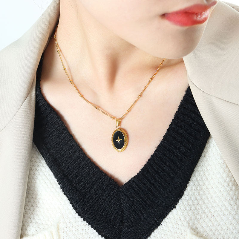 Gold-Tone Enamel Starburst Oval Necklace