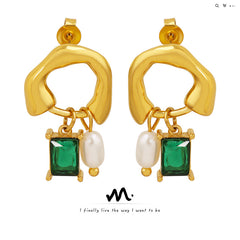 Freshwater Pearl & Green Accent Drop Earrings