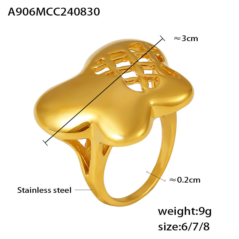 18K Gold-Plated Openwork Flower Ring