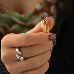 18K Gold-Plated Sculptural Stone-Accent Open Ring
