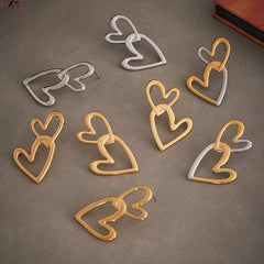 18K Gold-Plated Double Heart Drop Earrings