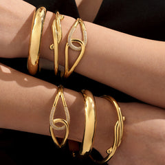 18K Gold-Plated Geometric Open Bangle Bracelets