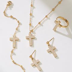 18K Gold-Plated Cubic Zirconia Cross Jewelry