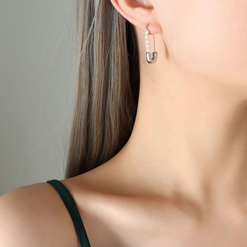 18K Gold-Plated Pearl-Look Safety Pin Earrings