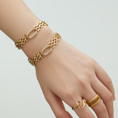18K Gold-Plated Cubic Zirconia Oval-Link Bracelet