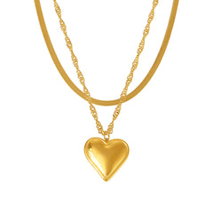 18K Gold-Plated Heart Pendant Layering Necklace