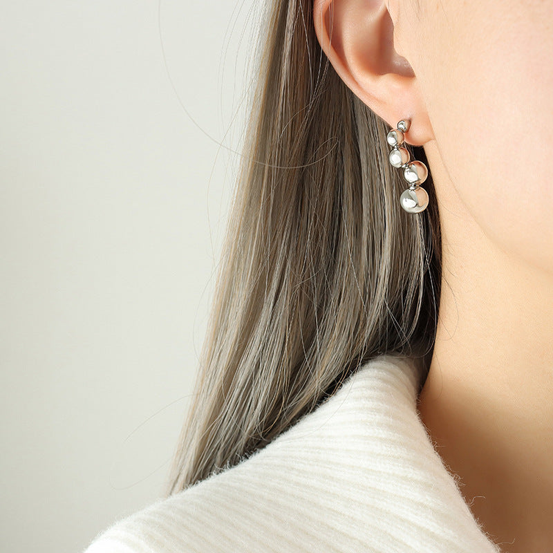 Graduated Metal-Bead Stud Earrings