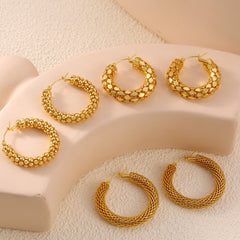 Textured Link-Design Hoop Earrings