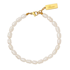 18K Gold-Plated Freshwater Pearl Letter Tag Bracelet