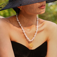 Pearl-Look Heart, Starfish or Sun Pendant Necklace
