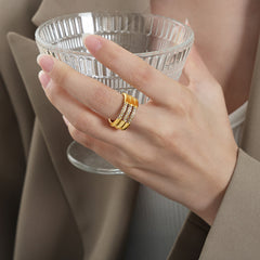 Multi-Band Rhinestone Accent Stainless Steel Ring