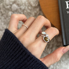 Marielle Tiger-Eye Pavé Adjustable Ring
