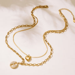 Heart and Bead Double Layer Necklace