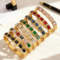 Czech Glass Square Accent Clasp Bangle