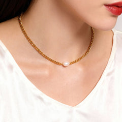 Freshwater Pearl Cuban Chain Choker Necklace