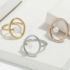 Geometric Pearl-Look Open Ring