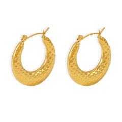 18K Gold-Plated Grid Texture Hoop Earrings