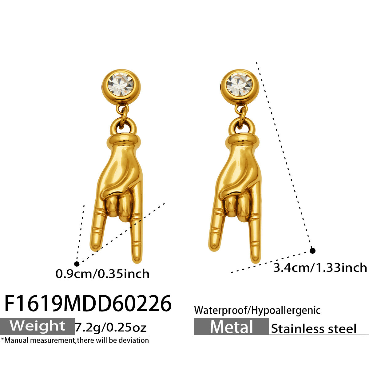 Cubic Zirconia Hand Gesture Drop Earrings
