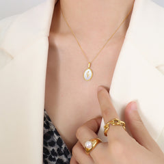 18K Gold-Plated Mother-of-Pearl Oval Pendant Necklace