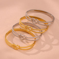 Double Line Heart Detail Bangle Bracelet